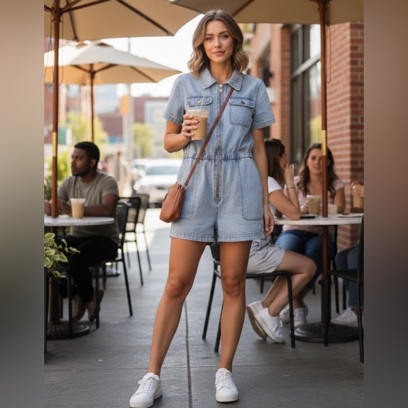 no brand Pants - Euc Light Blue Denim Romper short sleeves